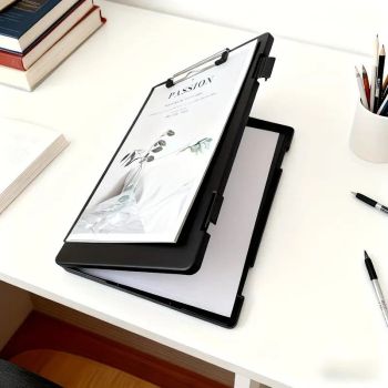 A4 File Box Clip Board 2-in-1, Large Capacity Storage, Strong Metal Clip, Corner Protection Design, Writing Pad, Essential for Organizing Documents/PINK