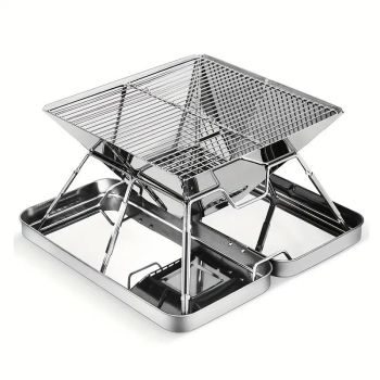 304 Stainless Steel Portable Folding BBQ Grill with Storage Tray for Outdoor Camping Picnics Beach and Backyard