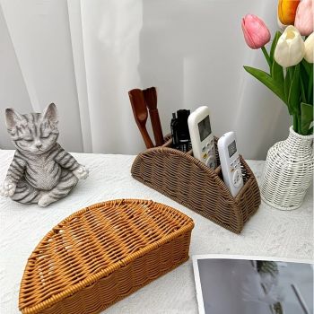 Handwoven Remote Control Storage Box, eco-friendly material, large capacity for categorized storage, fits coffee tables and desktops, easily eliminates clutter, adding a natural and warm touch to your home.(dull grey)