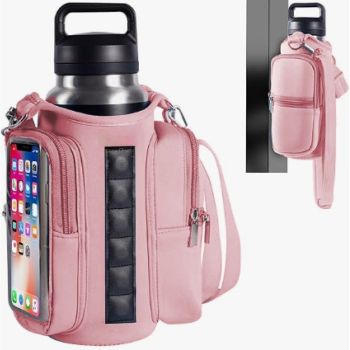 Transparent Single Row 6 Magnet Fitness Water Bottle Bag: HD touchscreen phone pocket, multi-pocket storage, thickened wear-resistant material securely attaches to equipment, one bag handles all sports and travel needs./BLUE