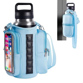 Transparent Single Row 6 Magnet Fitness Water Bottle Bag: HD touchscreen phone pocket, multi-pocket storage, thickened wear-resistant material securely attaches to equipment, one bag handles all sports and travel needs./GREY