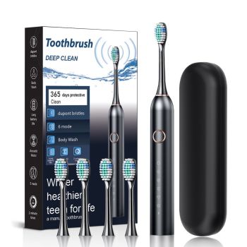 Sonic Electric Toothbrush with 6 Modes for Professional Dental Care, Deep Cleaning and Gum Protection, Ultra-Long Battery Life Up to 180 Days/White 4 brush head+storage box