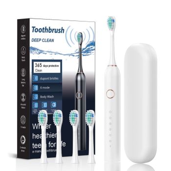 Sonic Electric Toothbrush with 6 Modes for Professional Dental Care, Deep Cleaning and Gum Protection, Ultra-Long Battery Life Up to 180 Days/Pink 4 brush head+storage box
