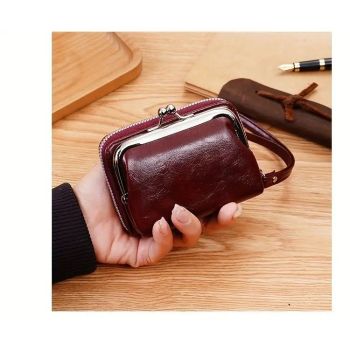 Vintage Leather Mini Bag, classic kiss-lock closure, multi-layer compartment storage, lightweight and portable, perfect for commuting and going out, an exquisite and elegant choice.(brown)