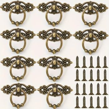 10PCS Vintage Cabinet Door Handle, Zinc Alloy European Antique Bronze Drawer Pull, Retro Knob Handle for Kitchen Wardrobe Bathroom Cabinet, Distressed Bronze Pattern Cabinet Door Handle, Furniture Hardware Accessories/ BLACK