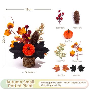 Autumn artificial mini potted plant, woven basket paired with sunflowers, pumpkins, and maple leaves, full and realistic petals, no maintenance required, adding warm autumn vibes to your home./34G model