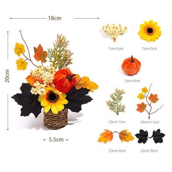Autumn artificial mini potted plant, woven basket paired with sunflowers, pumpkins, and maple leaves, full and realistic petals, no maintenance required, adding warm autumn vibes to your home./32G model