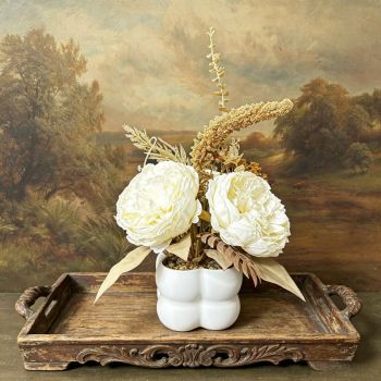 Light luxury simulated peony potted plant, handcrafted petals realistic and full, pumpkin planter round and versatile, no maintenance ready to display upon opening, brightens up new Chinese-style home spaces.(wine red)