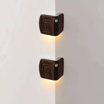 2PCS Magnetic induction corner night light, made of ABS and PVC for lightweight durability, three adjustable color temperatures, 120° motion sensing, USB-C fast charging, suitable for multiple scenarios./Deep wood grain