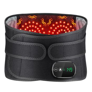 Heated Waist Belt with Vibration Massage – Infrared Heat Therapy, 3 Temp Levels, Rechargeable & Adjustable Strap (GREY)