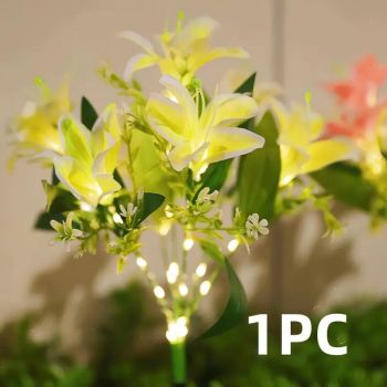 Seven Branch Solar Lily Light: Charges during the day, glows at night. Seven lilies bloom together, soft light flows like water through your garden./white