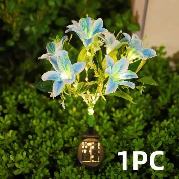 Seven Branch Solar Lily Light: Charges during the day, glows at night. Seven lilies bloom together, soft light flows like water through your garden./PINK