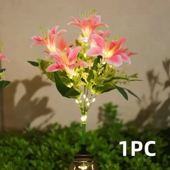 Seven Branch Solar Lily Light: Charges during the day, glows at night. Seven lilies bloom together, soft light flows like water through your garden./YELLOW