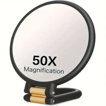 Double-sided Folding Makeup Mirror – 1X/50X Dual Magnification, 360° Rotatable and Foldable for Portability, Three Uses: Handheld, Desktop, Wall-mounted(GREEN)