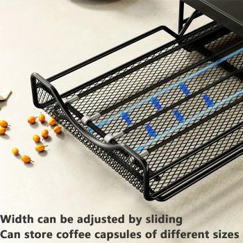 1pc Metal Coffee Capsule Storage Box Drawer Style Dustproof Organizer with Adjustable Grid for Tea Bags Capsules Multifunctional Organizer for Kitchen Office Home