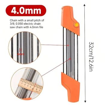Chain saw file: upgraded lightweight, battery-free and portable, precision sharpening for 3/8-inch saw chain, single-direction reciprocating operation, essential tool for outdoor gardening and forestry maintenance.(Orange-with 4.8 file)