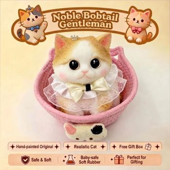 Cute Handmade Simulated Cat Stress Relief Squishy Toy (Large cat + accessories + cat bed + gift box)/Pink Calico Princess