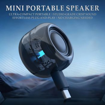 Mini portable speaker with Type-C interface, plug-and-play without charging. Wired connection compatible with phones/tablets/PCs, suitable for various indoor and outdoor scenarios.