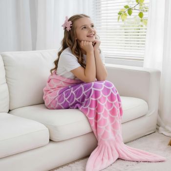Mermaid Tail Blanket, Star Gradient Flannel Fleece, Soft and Warm, Essential for Lounging and Photo Taking at Home.(Pink Purple)