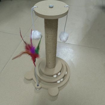 Bestselling Interactive Cat Scratching Post | Sisal Scratching Board + Rotating Ball Track + Feather Toy, Multi-functional Cat Tower for Solo Play and Stress Relief