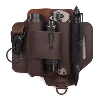 EDC Tactical Tool Holster – Multifunctional Outdoor Survival Utility Waist Pouch.(Cowhide black without tools.)