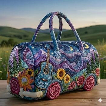 Bohemian style vintage embroidered travel bag, made of lightweight and durable polyester, with a capacity under 20L, featuring eye-catching starry sky and mountain patterns, essential for music festivals and gym outings.(18 inches *9IN*9 inches)