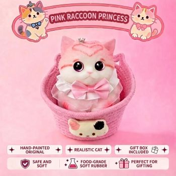 Fat Cat Squishy Toy, Lifelike Cat Plush Doll, Original Hand-Painted Design, (Kitten + Accessories + Cat Bed)/Princess purple beaver flower