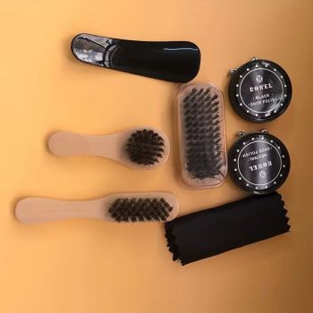 7-in-1 Travel Case Black and Neutral Shoe Brush Cleaning Kit