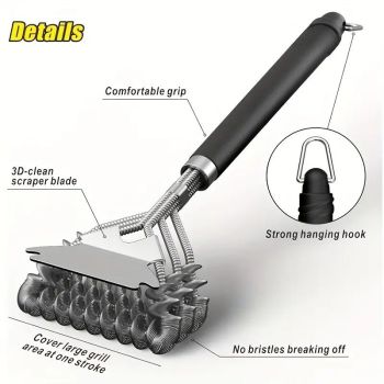 Bristle-Free Stainless Steel BBQ Grill Brush Heavy Duty Steam Clean Coil Head with Scraper