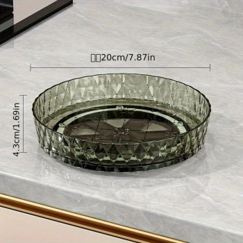 2PCS Acrylic Lazy Susan Organizer with Diamond Design | 360° Rotating Makeup & Vanity Tray | Modern Kitchen & Bathroom Storage（Transparent grey）