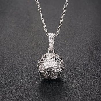 Football Hollow Pendant Necklace, Synthetic Zirconia Setting, Hip Hop Sporty Style, Trendy and Versatile.(silver)