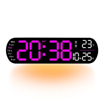 13.7" Large LED Digital Wall Clock - Auto Dimming, Temperature Display, Ideal for Bedroom & Office(5502BLUE)
