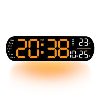 13.7" Large LED Digital Wall Clock - Auto Dimming, Temperature Display, Ideal for Bedroom & Office(5502 Deep pink)