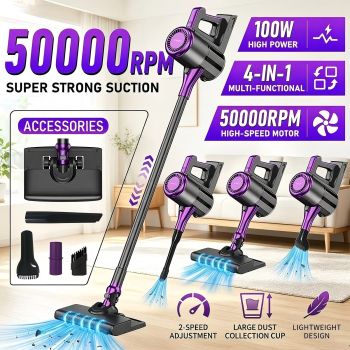 4-in-1 cordless vacuum cleaner, 50000RPM motor, 10000Pa suction, 180° rotating brush head, dual speed settings, lightweight and convenient./white