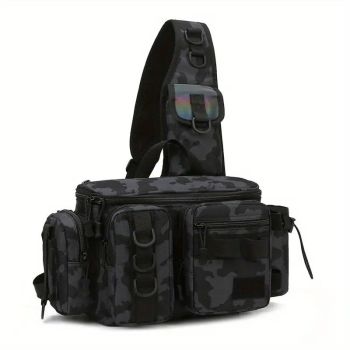 Camouflage Fishing Waist Bag – Large Capacity Multi-layer Partition, Side Pockets & Winding Strap for Full Loading, Breathable Shoulder Strap for Long-lasting Comfort（khaki）