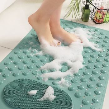 Anti-Slip Massage Shower Mat with Suction Cups Foot Spa Bathroom Mat(khaki)