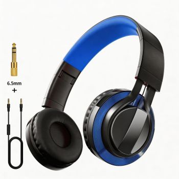 Wired Over-Ear Headset, Portable Folding Heavy Bass Headphones, Built-in Microphone, Compatible with Multiple Devices（black)