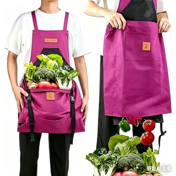 Oxford Cloth Waterproof Gardening Apron, Large Capacity Kangaroo Pocket, Cross Back Straps Comfortable, Great Helper for Picking and Weeding(dark blue)