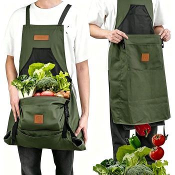 Oxford Cloth Waterproof Gardening Apron, Large Capacity Kangaroo Pocket, Cross Back Straps Comfortable, Great Helper for Picking and Weeding(purple)