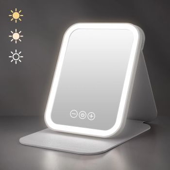 LED Makeup Mirror with Lights, 3 Color Modes Touch Control, Rechargeable Travel Vanity Mirror(BLACK)