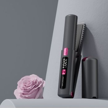 Mini Cordless Straightening Comb – Negative Ion Hair Care with Three Temperature Settings, Two-in-One Straightening and Curling with Type-C Fast Charging, Portable Styling Wonder(BLACK)