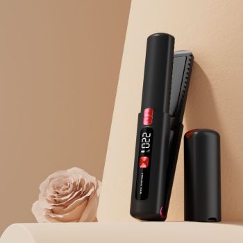 Mini Cordless Straightening Comb – Negative Ion Hair Care with Three Temperature Settings, Two-in-One Straightening and Curling with Type-C Fast Charging, Portable Styling Wonder(GREY)