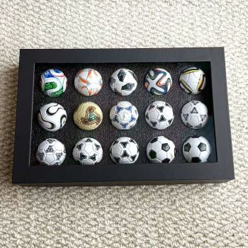 1970-2026 Handmade Mini Football Ornaments, 15 Classic Reproductions, Leather Hand-Stitched, with Acrylic Display Case, Desktop Decoration and Fan Collection Memorabilia.