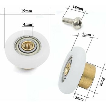 4 Pcs Spare Castors for Sliding Shower Door with Screw M4 Diameter, 19 mm