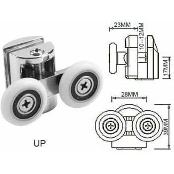 4 Pcs Double Castors, 2 Zinc Alloy Bathroom Castors Diameter for Sliding Shower Door, 23mm Diameter