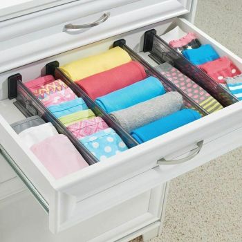 4 Pcs Drawer Organizer Transparent Black Cutlery Tray for Kitchen Bathroom or Bedroom Drawers Adjustable Plastic Drawer Divider