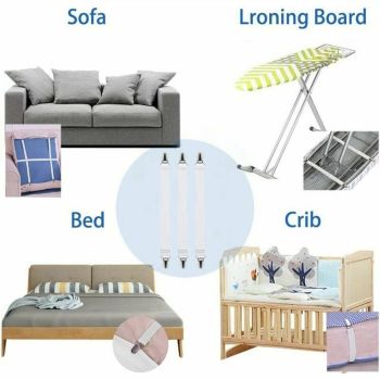 12 Pcs Elastic Sheet Fasteners White, INHHUB Adjustable Elastic Mattress Clips for Sheets and Bed Covers with Fastening Straps