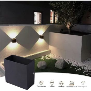 Modern LED Wall Light, 7W, Black Square, Warm Light Living Room Suitable for the Bedroom or Garden with a Colonnade