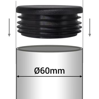 20 Pcs Inserts of Tubes Ronds of Black, RAL 9005, Bouchons of Hose Bouchons of Poteau of Cloture in Plastic, 60 mm