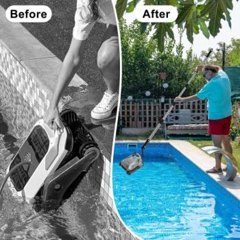 Hook Robot Pool with Stainless Steel Telescopic Handle Net, 5 Sections with 1 Towel Brush and Robot Cleaner, 185 cm